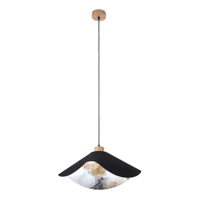Kwiatowa lampa wisząca hattu 1xe27 maks. 40w dąb olejowany/czarny kabel z tkaniny/czarna tkanina i wielokolorowy jedwabny klosz 1615819174