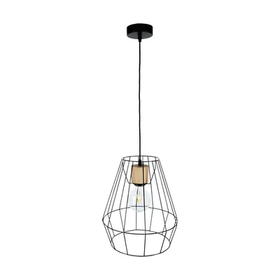 Lampa wisząca endorfina 1xe27 max.60w dąb olejowany/czarny metal/czarny kabel z tkaniny 132119104