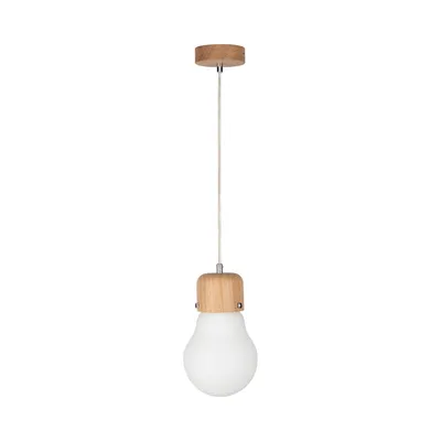 Lampa wisząca z drewna żarnikowego 1xe27 max.60w dąb olejowany/przezroczysty kabel pvc/białe szkło 2811174