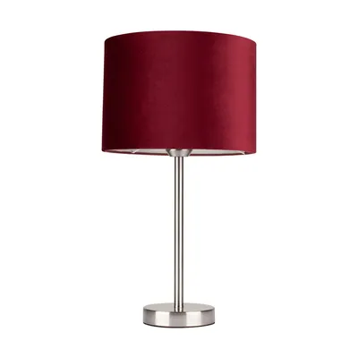Lampa stołowa scarlett 1xe27 maks. 40w metal satynowy/przezroczysty kabel pcv/klosz bordowy aksamitny 7755027