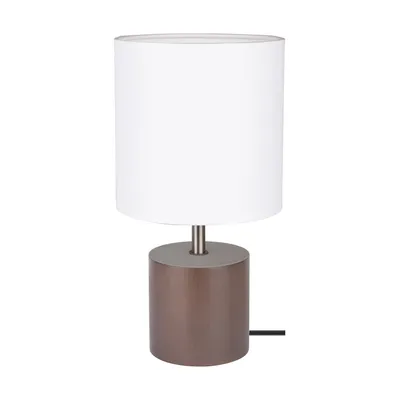 Trongo okrągła lampa stołowa 1xe27 maks. 25w drewno bukowe orzech/czarny kabel pcv/klosz z białej tkaniny 7181976