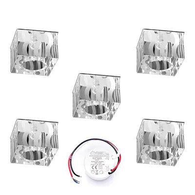 Cristaldream zestaw downlightów zawiera 5xg4 led 2,3w z zasilaczem chromowany metal/szkło przezroczyste 51305101