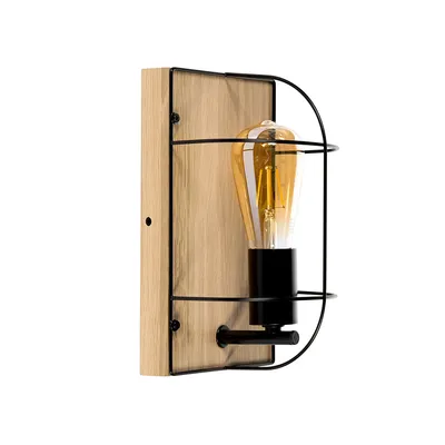 Lampa ścienna/sufitowa netuno 1xe27 max.15w led dąb olejowany/czarny metal 92041174