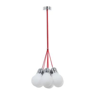 Lampa wisząca z żarówką 7xe27 maks. 60w chromowany metal/czerwony kabel z tkaniny/białe szkło 2810728