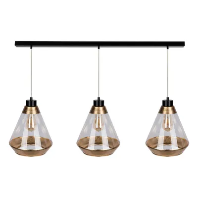 Lampa wisząca mistral 3xe27 max.60w czarny metal/przezroczysty kabel pcv/złote-przezroczyste szkło 15820304