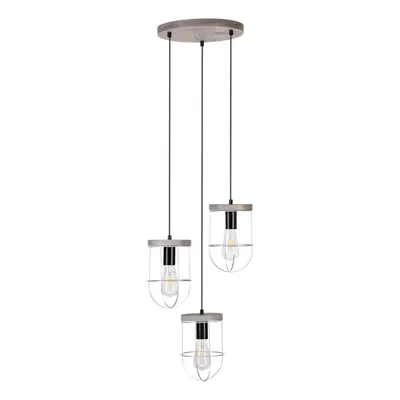 Lampa wisząca netuno 3xe27 max.15w led witrażowa sosna szara/czarny metal/czarny kabel pcv/srebrny metal 1871759357r