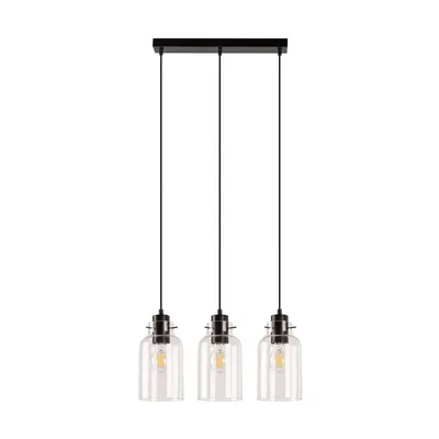 Lampa wisząca alessandro 3xe27 max.60w drewno bukowe orzechowe/czarny metal/czarny kabel pvc/szkło przezroczyste 1030421520867