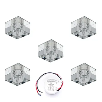 Zestaw opraw typu downlight cristaldream z nakładką 5xg4 led 2,3w z zasilaczem chrom metal/szkło przezroczyste 51145001