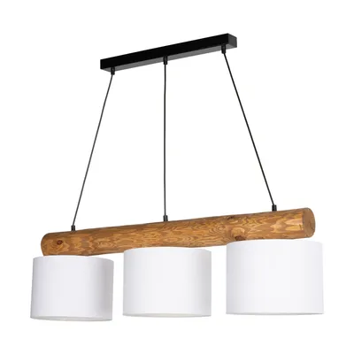 Lampa wisząca pino mix 3xe27 max.40w bejcowana sosna brązowa/czarny metal/czarny kabel pcv/klosz z białej tkaniny 6760169404