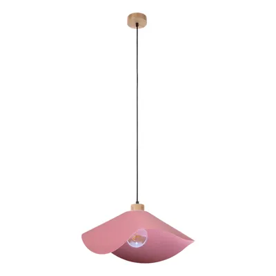 Lampa wisząca hattu 1xe27 max.40w dąb olejowany/czarny kabel z tkaniny/różowy klosz z tkaniny 1615519174