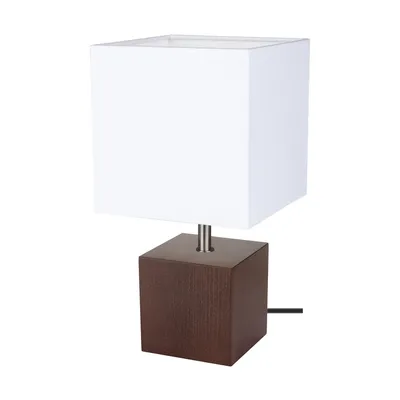 Kwadratowa lampa stołowa trongo 1xe27 maks. 25w drewno bukowe orzechowe/czarny kabel pvc/biały klosz z tkaniny 7199176