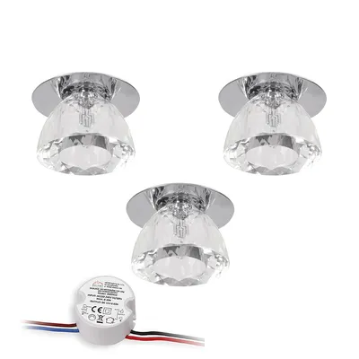 Cristaldream zestaw downlightów zawiera 3xg4 led 2,3w z zasilaczem chromowany metal/szkło przezroczyste 51243001