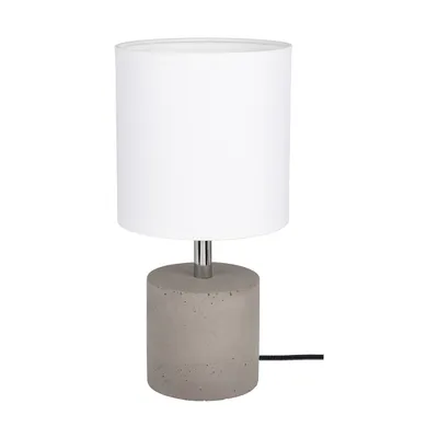 Mocna okrągła lampa stołowa 1xe27 maks. 25w szary beton/czarny kabel pvc/biały klosz z tkaniny 6091936