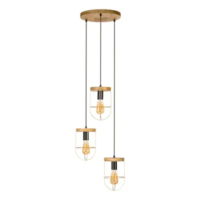 Lampa wisząca netuno 3xe27 max.60w bejcowana sosna brązowa/czarny metal/czarny kabel pcv/złoty metal 1811059351r