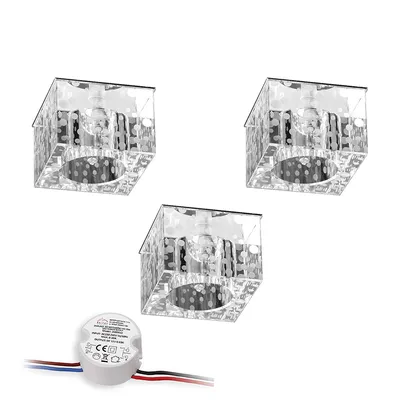 Cristaldream zestaw downlightów zawiera 3xg4 led 2,3w z zasilaczem chromowany metal/szkło przezroczyste 51333101
