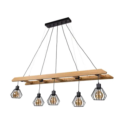 Lampa wisząca eskalo 5xe27 max.60w bejcowana sosna brązowa/czarny metal/czarny kabel pcv 7229551