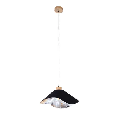 Kwiatowa lampa wisząca hattu 1xe27 maks. 40w dąb olejowany/czarny kabel z tkaniny/czarna tkanina i wielokolorowy jedwabny klosz 1614819174