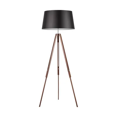 Lampa podłogowa na statywie 1xe27 maks. 60w drewno bukowe z orzecha włoskiego/przezroczysty kabel pvc/abażur z czarnej tkaniny 6025076