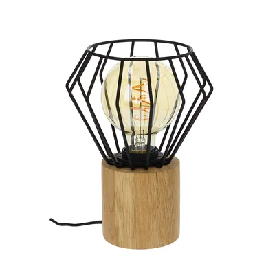 Lampa stołowa vento 1xe27 max.60w dąb olejowany/czarny kabel pvc/czarny metal 63814174