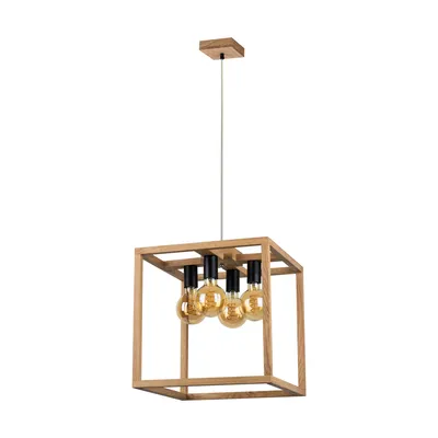 Lampa wisząca kago 4xe27 max.60w dąb olejowany/czarny metal/przezroczysty kabel pcv 61540474
