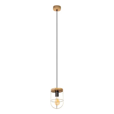 Lampa wisząca netuno 1xe27 max.60w bejcowana sosna brązowa/czarny metal/czarny kabel pcv/złoty metal 1811059151