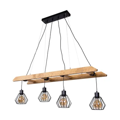 Lampa wisząca eskalo 4xe27 max.60w bejcowana sosna brązowa/czarny metal/czarny kabel pcv 7229451