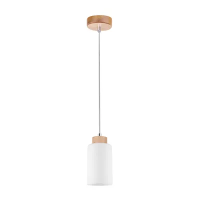 Lampa wisząca bosco 1xe27 maks. 60w drewno brzozowe/białe szkło/przezroczysty kabel pvc 1720160