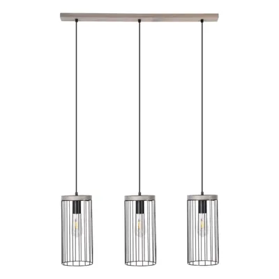 Lampa wisząca timeo 3xe27 max.60w bejcowana sosna szara/czarny kabel pcv/czarny metal 195109357
