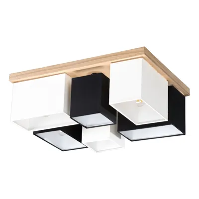 Lampa sufitowa paloma 6xe27 max.25w dąb olejowany/czarny abażur tkaninowy/biały abażur tkaninowy 2451674
