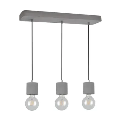 Mocna lampa wisząca 3xe27 max.60w szary beton/czarny kabel z tkaniny 7169336l