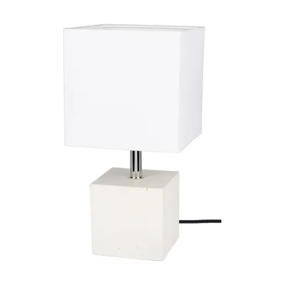 Mocna kwadratowa lampa stołowa 1xe27 maks. 25w biały beton/czarny kabel pvc/biały klosz z tkaniny 6191937