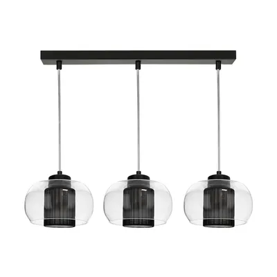 Lampa wisząca cordia 3xe14 max.9w czarny metal/przezroczysty kabel pvc/czarny klosz z tkaniny/szkło przezroczyste 1192304a1028