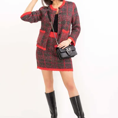 PINKO SPÓDNICA mini w kratę czerwona BERTAROSA