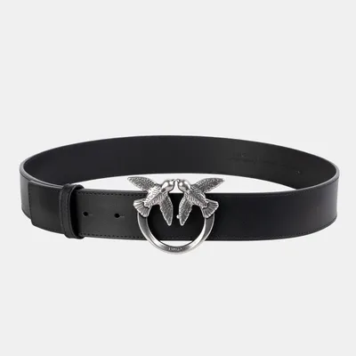 PINKO Pasek czarny ze srebrną klamrą Love Berry H4 Belt Vitello Set