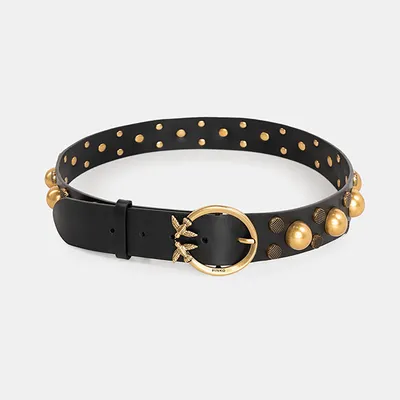 Pinko pasek z złotą klamrą i jetami czarny LOVE MAXI STUDS BELT 2.0 H4