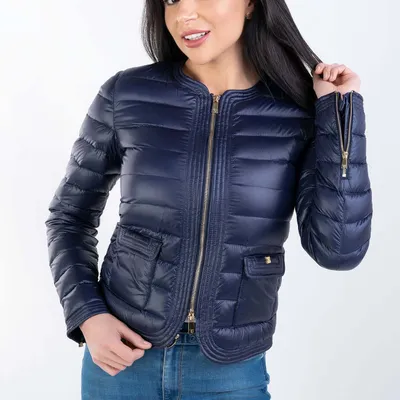 Trussardi Kurtka puchowa pikowana na zamek granatowa Jeans