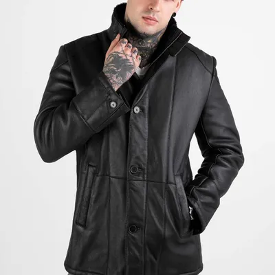 Karl Lagerfeld kożuch męski czarny Leather Jacket Lammfelljacke 61414
