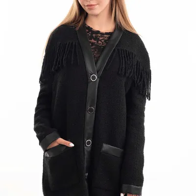 PINKO SWETER czarny z frędzlami OCEAN DRIVE