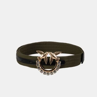 PINKO pasek materiałowy zielony z kamieniami Wilde Jewel Belt 1P21QNY691X18