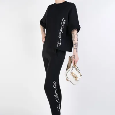 Karl Lagerfeld Spodnie dresowe z napisem na boku czarne Karl Hotel Sweatpants