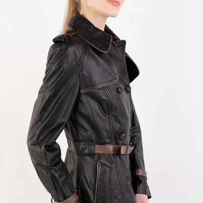Marella Skórzany trench z paskiem czarny GIOVANNI