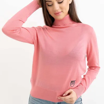 PINKO SWETER różowy z golfem i haftem logo BIANCOLELLA