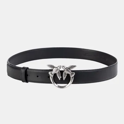 PINKO Pasek czarny ze srebrną klamrą Love Berry H3 Belt