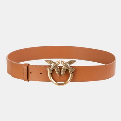 Pinko pasek brązowy ze złotą klamrą Love Berry H4 Vitello Set