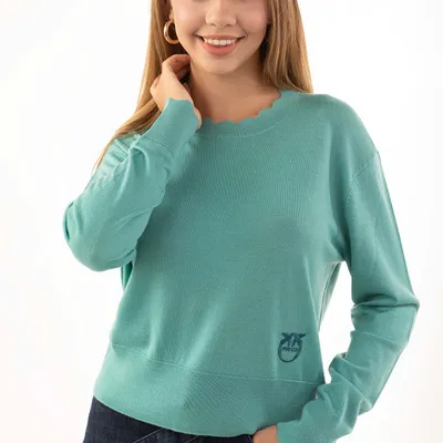 PINKO sweter zielony z haftem logo MARMILLA