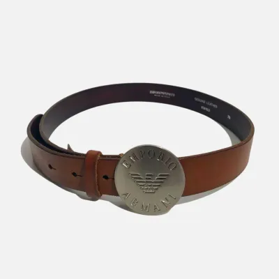 Emporio Armani pasek z okrągłą klamrą w kolorze srebrnym 75 brązowy