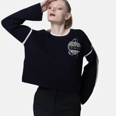 PINKO sweter z merynosów Alicudi granatowy