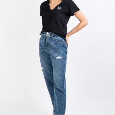 PINKO T-shirt czarny z dekoltem w serek i nadrukiem logo Turbato Scollo V Jerse