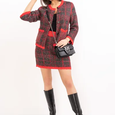 PINKO SWETER czerwony w kratę BELCOLORE