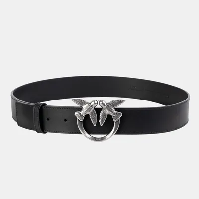 PINKO Pasek czarny ze srebrną klamrą Love Berry H4 Belt Vitello Set
